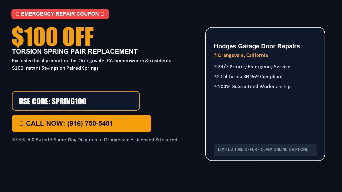 Hodges Garage Door Repairs $100 OFF Dual Torsion Spring Replacement in Orangevale, CA